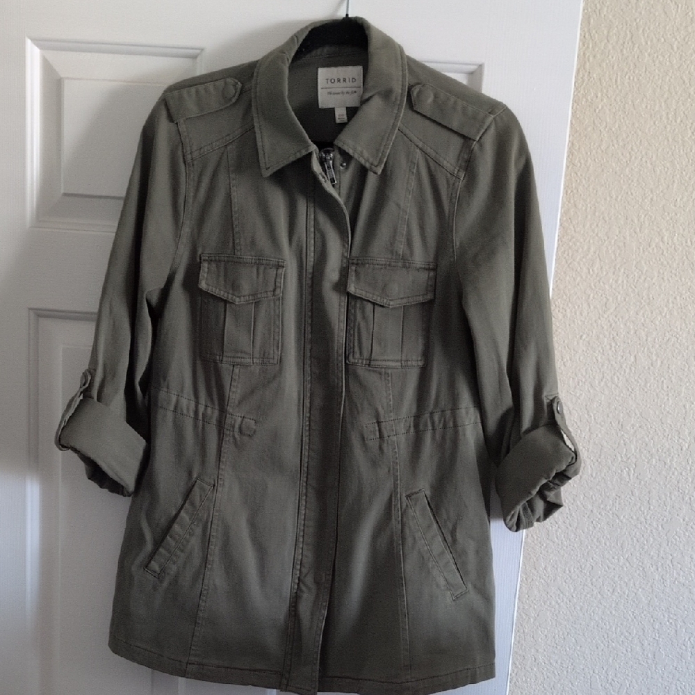 Torrid Olive Utility Anorak Jacket with Roll-Tab Sleeves